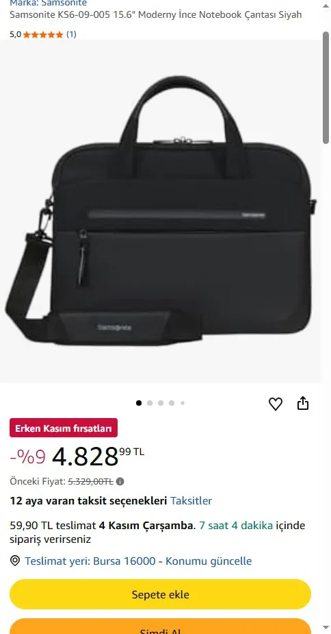 Samsonite KS6-09-005 15.6" Moderny İnce Notebook Çantası Siyah