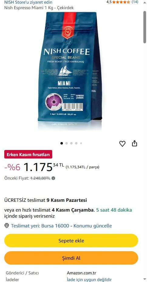 Nish Espresso Miami 1 Kg - Çekirdek