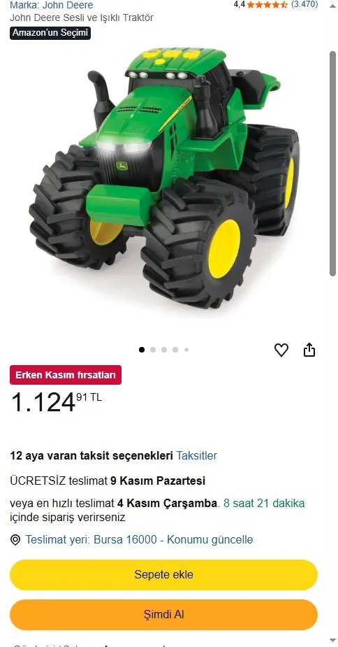 John Deere Sesli ve Işıklı Traktör