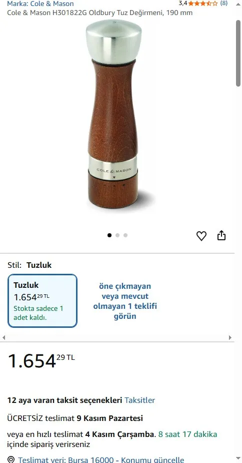 Cole & Mason H301822G Oldbury Tuz Değirmeni, 190 mm