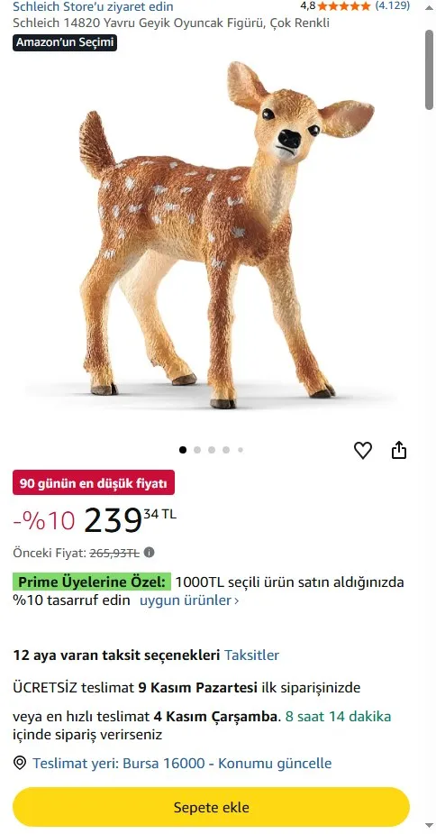 Schleich 14820 Yavru Geyik Oyuncak Figürü, Çok Renkli
