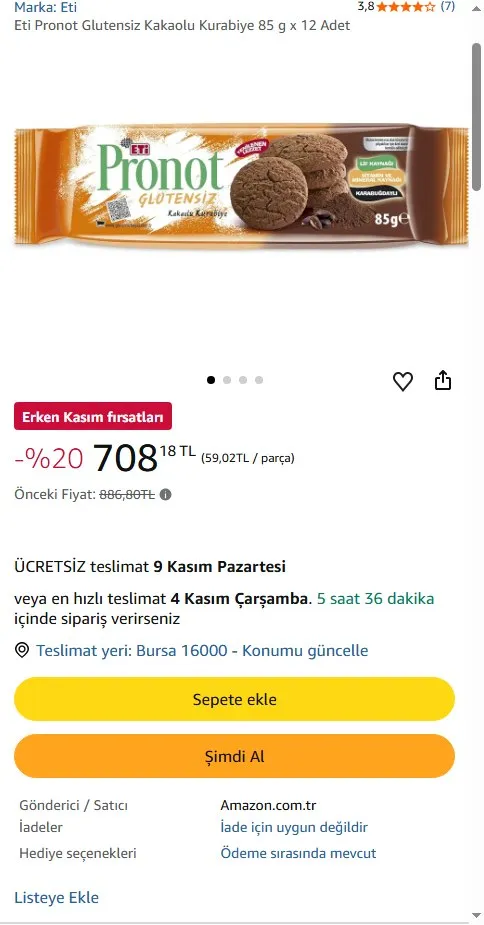 Eti Pronot Glutensiz Kakaolu Kurabiye 85 g x 12 Adet