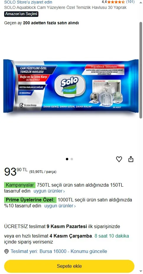 SOLO Aquablock Cam Yüzeylere Özel Temizlik Havlusu 30 Yaprak