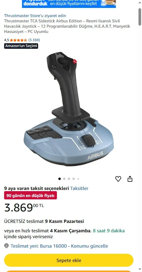 Thrustmaster TCA Sidestick Airbus Edition – Resmi lisanslı Sivil Havacılık Joystick – 12 Programlanabilir Düğme, H.E.A.R.T. Manyetik Hassasiyet – PC Uyumlu