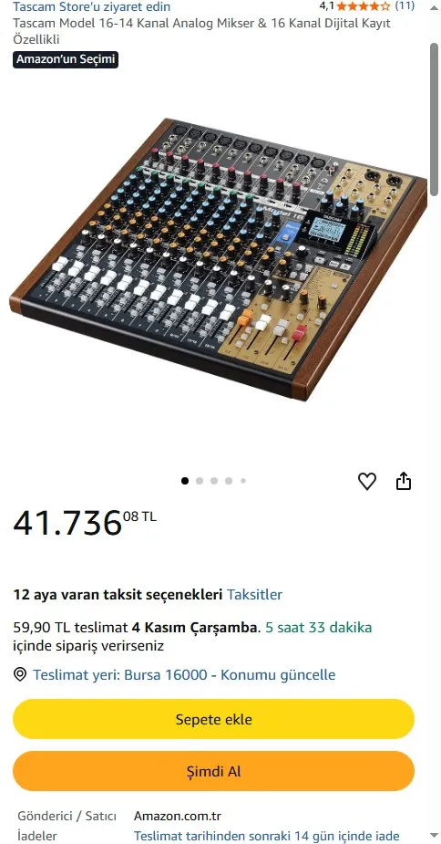 Tascam Model 16-14 Kanal Analog Mikser & 16 Kanal Dijital Kayıt Özellikli