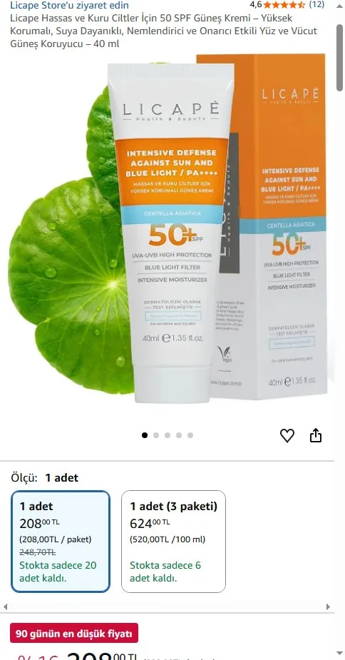 Licape Hassas ve Kuru Ciltler İçin 50 SPF Güneş Kremi – Yüksek Korumalı, Suya Dayanıklı, Nemlendirici ve Onarıcı Etkili Yüz ve Vücut Güneş Koruyucu – 40 ml