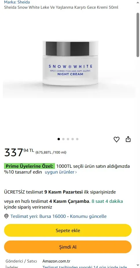 Sheida Snow White Leke Ve Yaşlanma Karşıtı Gece Kremi 50ml