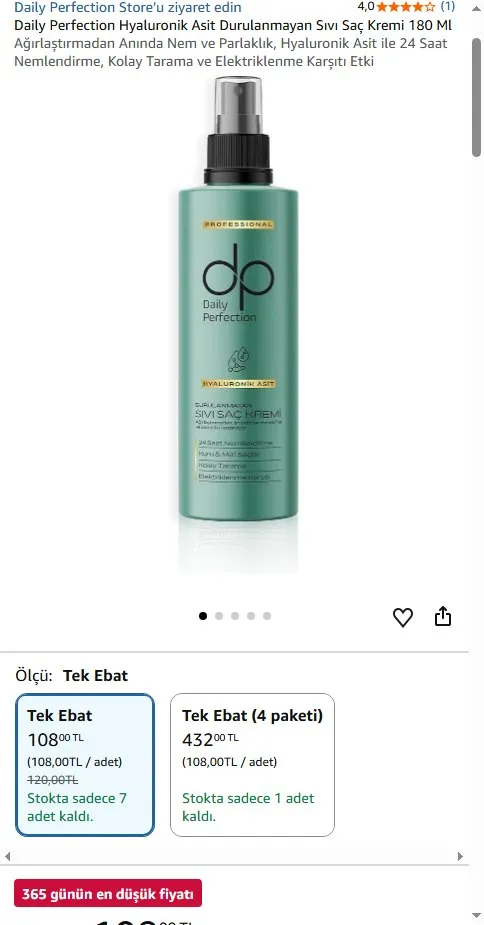 Daily Perfection Hyaluronik Asit Durulanmayan Sıvı Saç Kremi 180 Ml