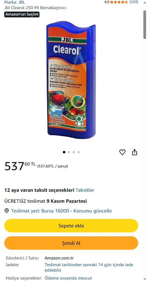 Jbl Clearol 250 Ml Berraklaştırıcı