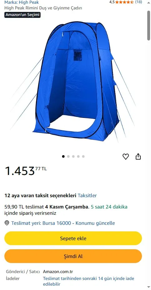 High Peak Rimini Duş ve Giyinme Çadırı
