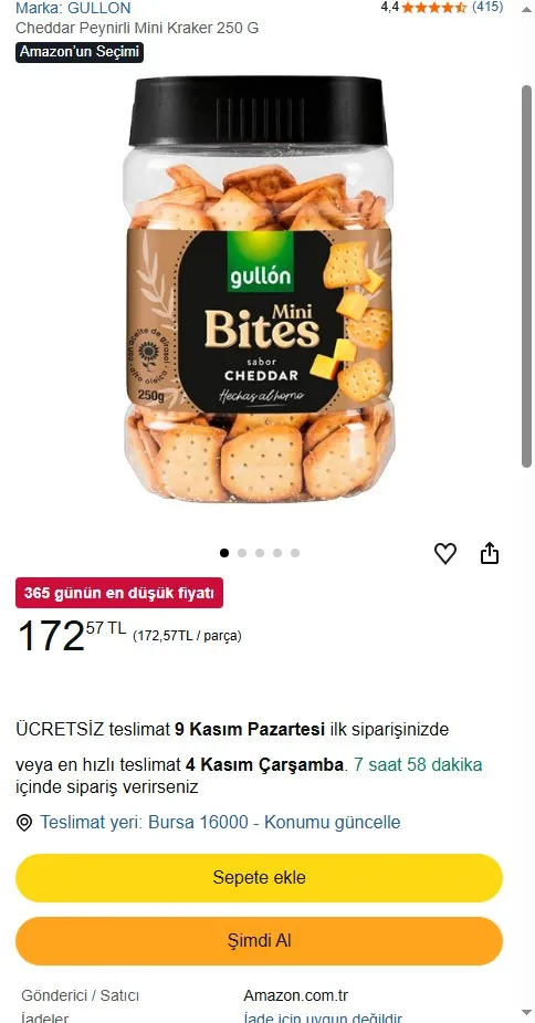 Cheddar Peynirli Mini Kraker 250 G