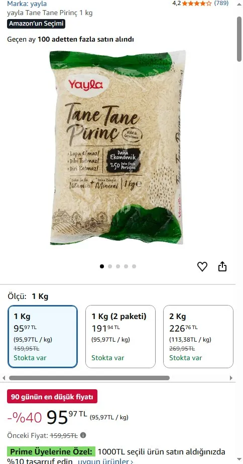 yayla Tane Tane Pirinç 1 kg