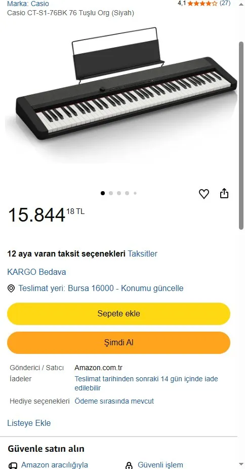 Casio CT-S1-76BK 76 Tuşlu Org (Siyah)