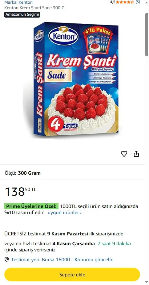 Kenton Krem Şanti Sade 300 G