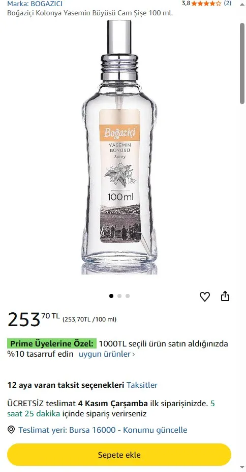 Boğaziçi Kolonya Yasemin Büyüsü Cam Şişe 100 ml.