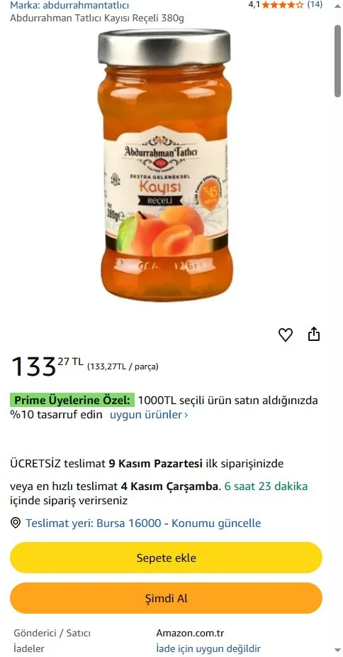 Abdurrahman Tatlıcı Kayısı Reçeli 380g