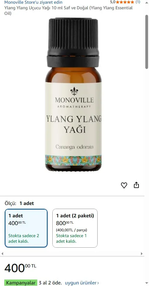 Ylang Ylang Uçucu Yağı 10 ml Saf ve Doğal (Ylang Ylang Essential Oil)