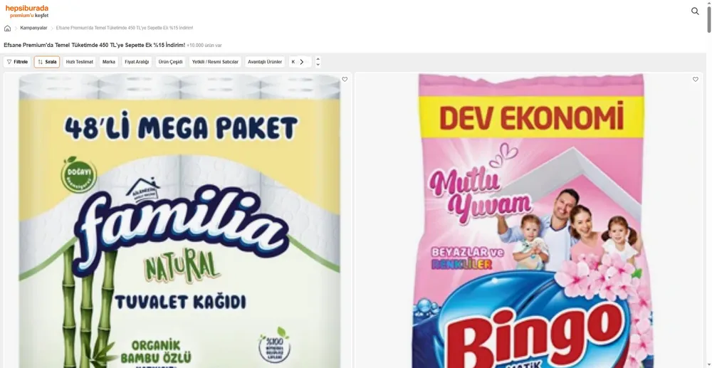 Efsane Premium'da Temel Tüketimde 450 TL’ye Sepette Ek %15 İndirim!