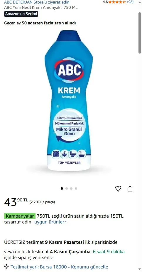 ABC Yeni Nesil Krem Amonyaklı 750 ML