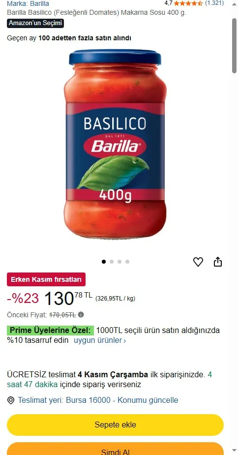 Barilla Basilico (Fesleğenli Domates) Makarna Sosu 400 g.