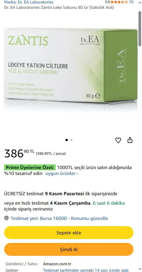 Dr. EA Laboratories Zantis Leke Sabunu 80 Gr (Salisilik Asit)