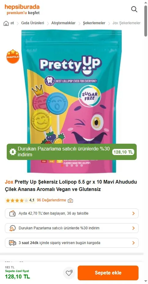 Jox Pretty Up Şekersiz Lolipop 5.5 gr x 10 Mavi Ahududu Çilek Ananas Aromalı Vegan ve Glutensiz