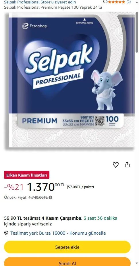 Selpak Professional Premium Peçete 100 Yaprak 24'lü