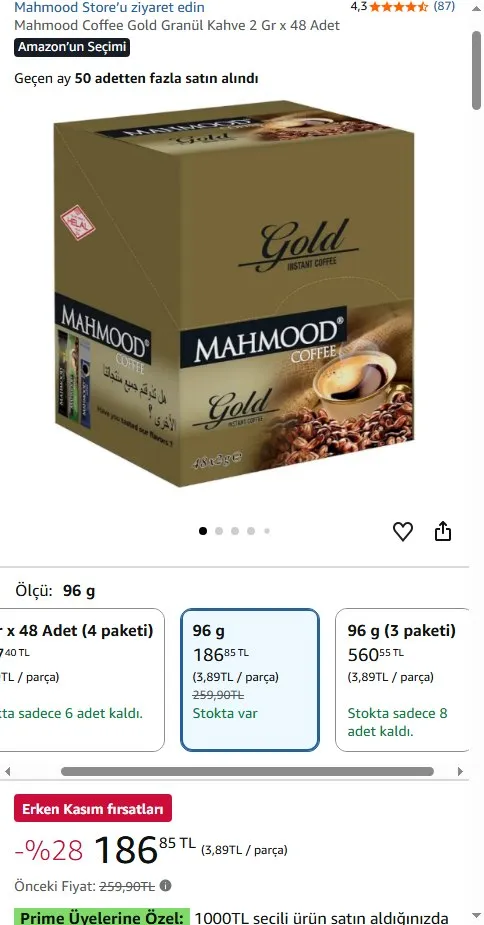 Mahmood Coffee Gold Granül Kahve 2 Gr x 48 Adet