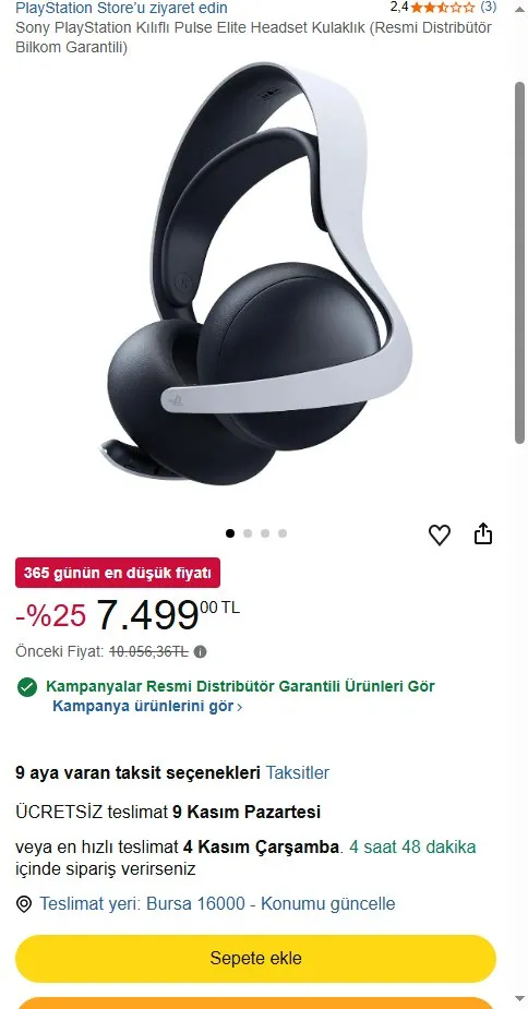 Sony PlayStation Kılıflı Pulse Elite Headset Kulaklık (Resmi Distribütör Bilkom Garantili)