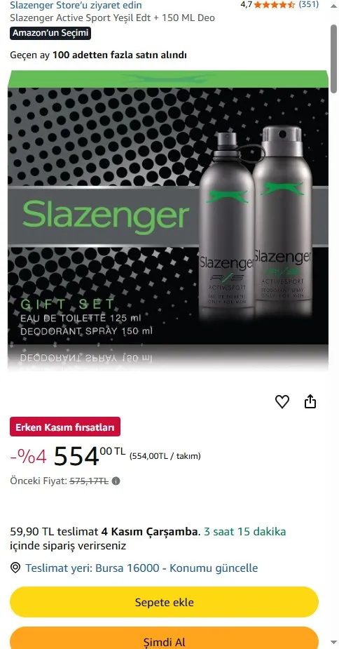 Slazenger Active Sport Yeşil Edt + 150 ML Deo