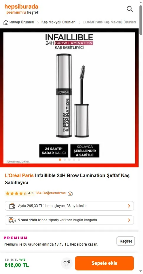 L'Oréal Paris Infaillible 24H Brow Lamination Şeffaf Kaş Sabitleyici