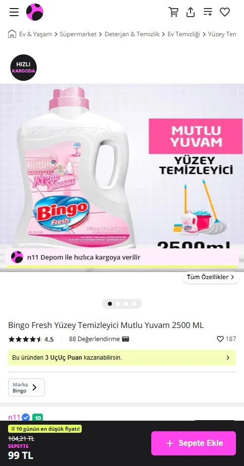 Bingo Fresh Yüzey Temizleyici Mutlu Yuvam 2500 ML