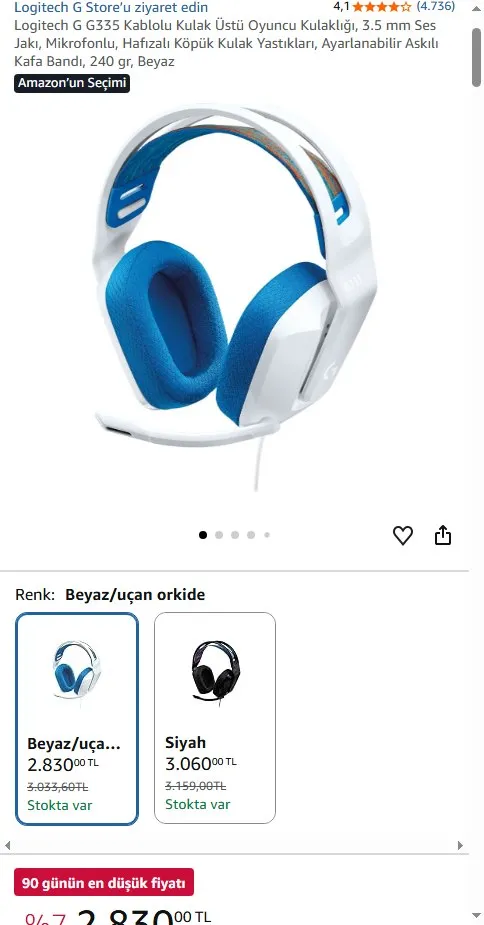 Logitech G G335 Kablolu Kulak Üstü Oyuncu Kulaklığı, 3.5 mm Ses Jakı, Mikrofonlu, Hafızalı Köpük Kulak Yastıkları, Ayarlanabilir Askılı Kafa Bandı, 240 gr, Beyaz