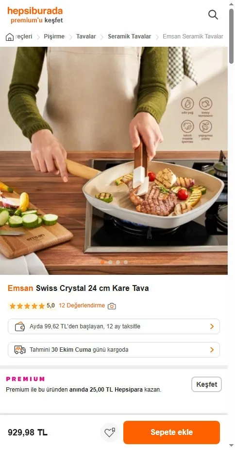 Emsan Swiss Crystal 24 cm Kare Tava