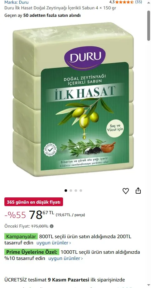 Duru İlk Hasat Doğal Zeytinyağı İçerikli Sabun 4 × 150 gr