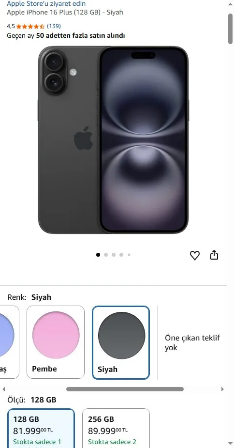 Apple iPhone 16 Plus (128 GB) - Siyah