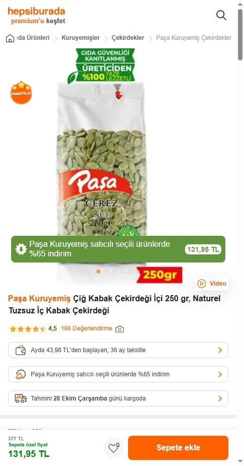 Paşa Kuruyemiş Çiğ Kabak Çekirdeği İçi 250 gr, Naturel Tuzsuz İç Kabak Çekirdeği