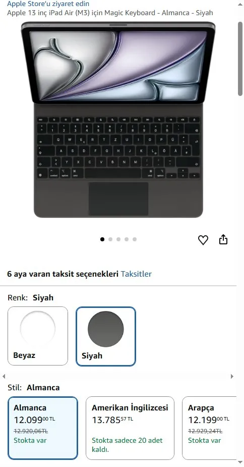 Apple 13 inç iPad Air (M3) için Magic Keyboard - Almanca - Siyah