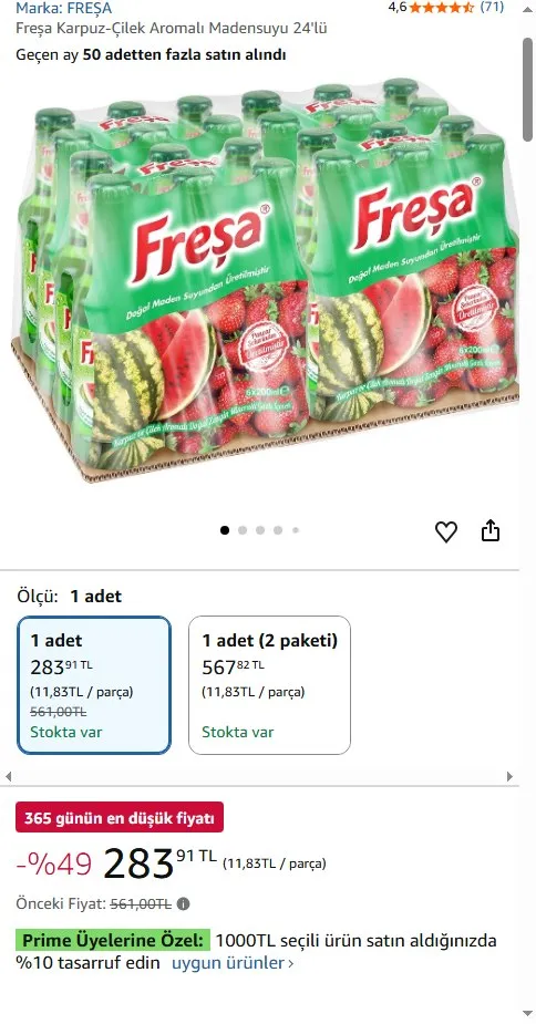 Freşa Karpuz-Çilek Aromalı Madensuyu 24'lü