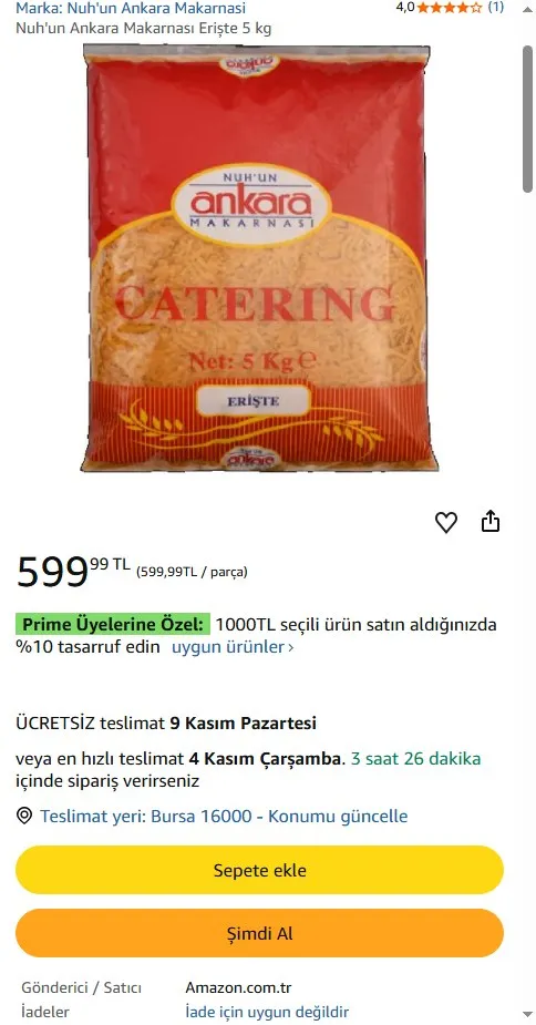 Nuh'un Ankara Makarnası Erişte 5 kg