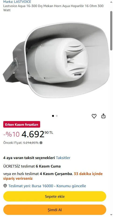 Lastvoice Aqua 16-300 Dış Mekan Horn Aqua Hoparlör 16 Ohm 300 Watt