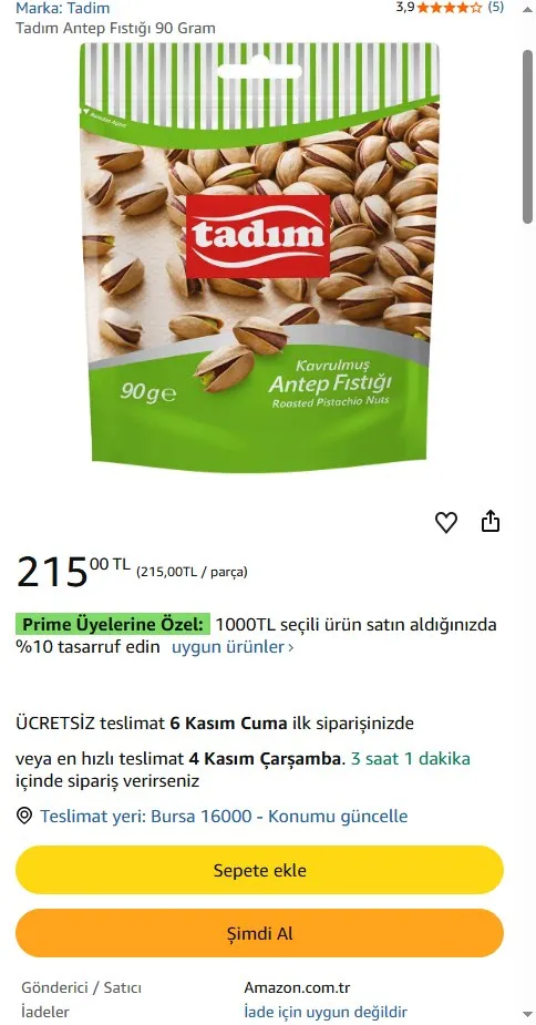 Tadım Antep Fıstığı 90 Gram