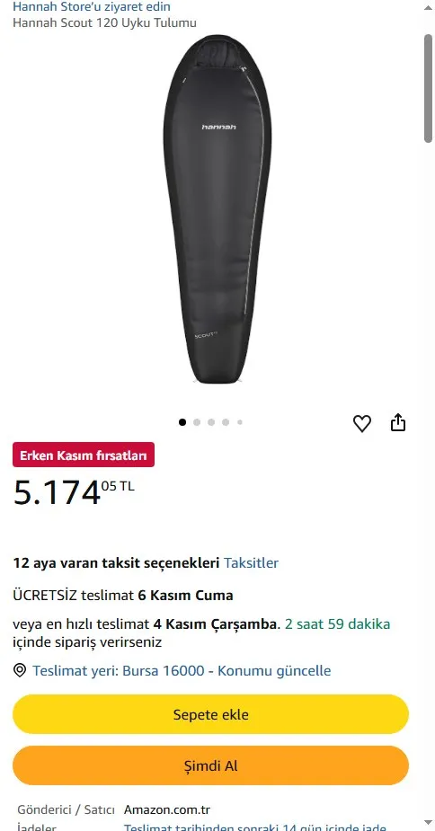 Hannah Scout 120 Uyku Tulumu