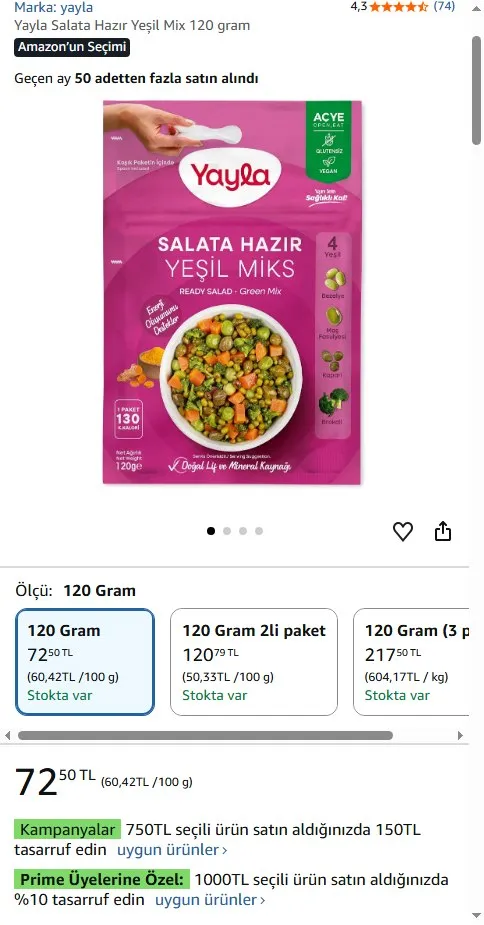 Yayla Salata Hazır Yeşil Mix 120 gram