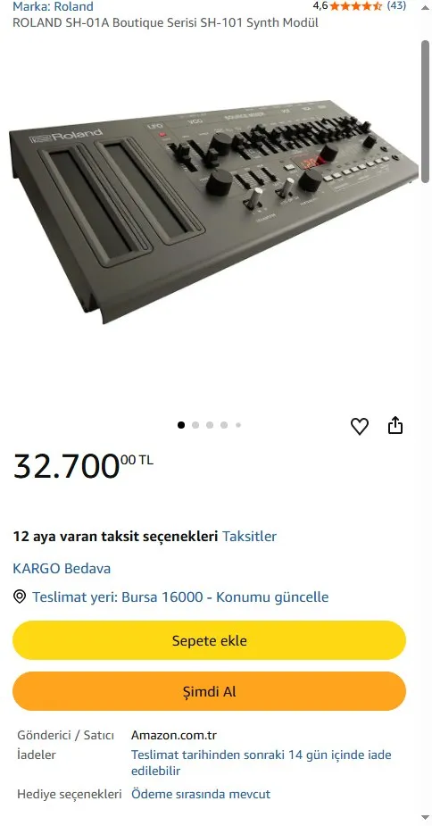 ROLAND SH-01A Boutique Serisi SH-101 Synth Modül