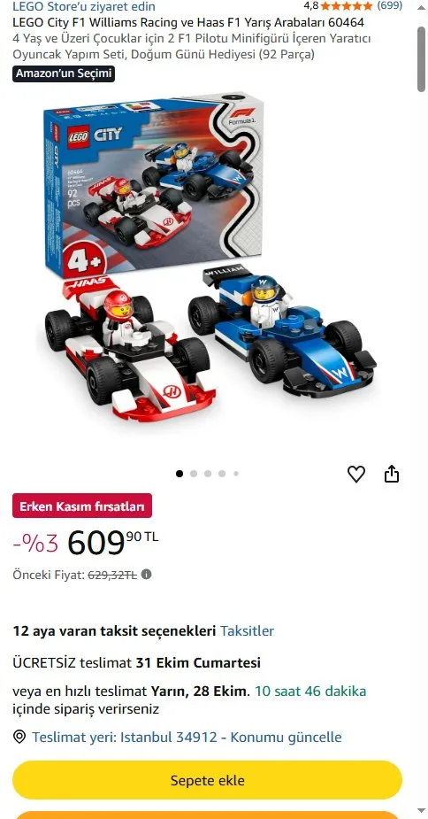 LEGO City F1 Williams Racing ve Haas F1 Yarış Arabaları 60464