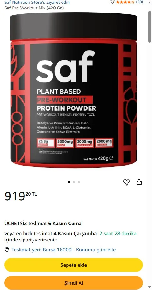 Saf Pre-Workout Mix (420 Gr.)