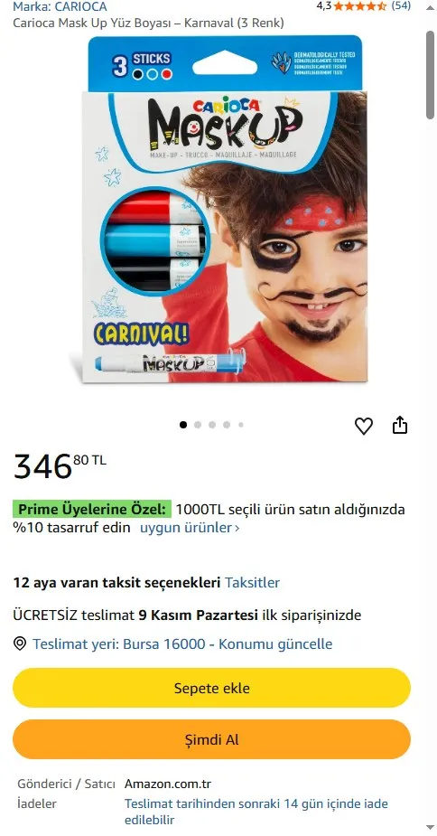 Carioca Mask Up Yüz Boyası – Karnaval (3 Renk)