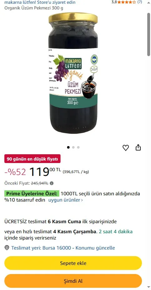 Organik Üzüm Pekmezi 300 g