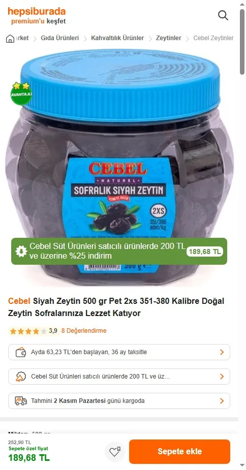 Cebel Siyah Zeytin 500 gr Pet 2xs 351-380 Kalibre Doğal Zeytin Sofralarınıza Lezzet Katıyor